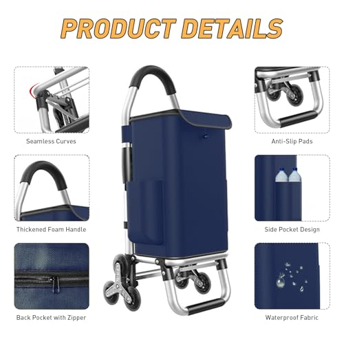 Heavy Duty 3 in 1 Shopping Cart, Foldable Hand Truck with 6 Wheels - color: Navy Blue