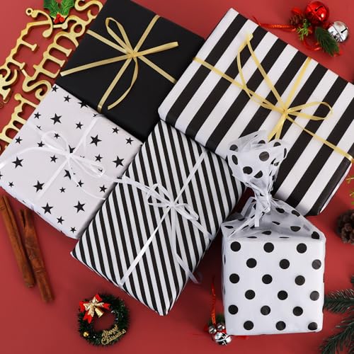 BEISHIDA 100 Sheets Black White Tissue Paper Bulk for Gift Wrapping Bags - color: 5bws100