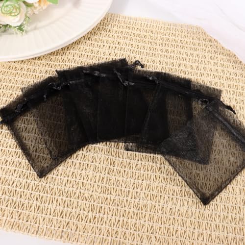 Kelfuoya 50Pcs Organza Drawstring Pouches, Black 3"×4" Sheer Gift Bags - color: Black-3"x4"