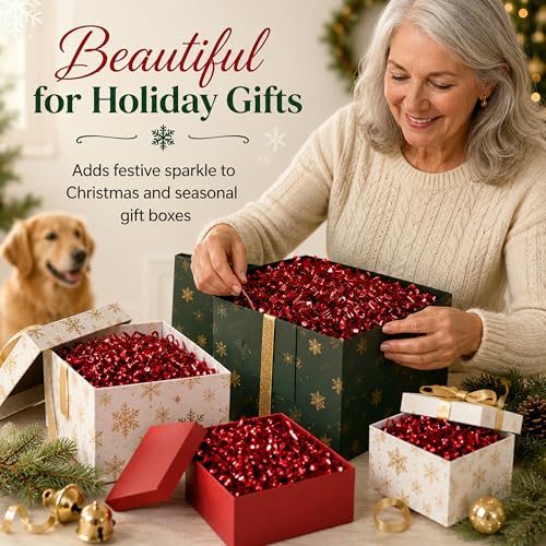 STRBOXONG Double-Sided Red Crinkle Paper Filler 1 LB, Recyclable Crinkle Cut Paper Shred for Gift Baskets, Holiday Gift Boxes, Gift Bags, Party Favors, Wedding Favors and Retail Displays - color: Double-Sided Red