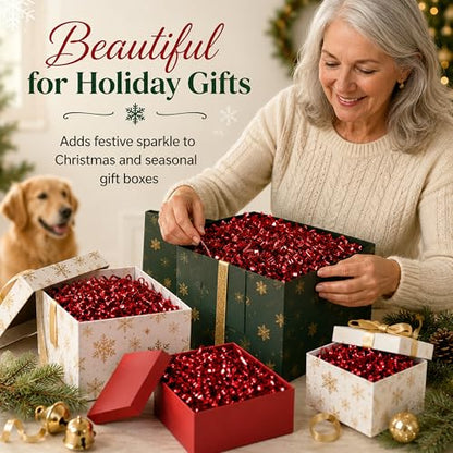 STRBOXONG Double-Sided Red Crinkle Paper Filler 1 LB, Recyclable Crinkle Cut Paper Shred for Gift Baskets, Holiday Gift Boxes, Gift Bags, Party Favors, Wedding Favors and Retail Displays - color: Double-Sided Red