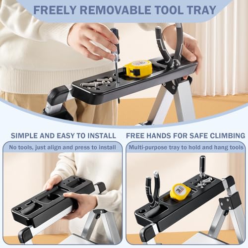 XinSunho 5 Step Ladder, Aluminum Folding Stool with Retractable Handgrip - size: 5 step
