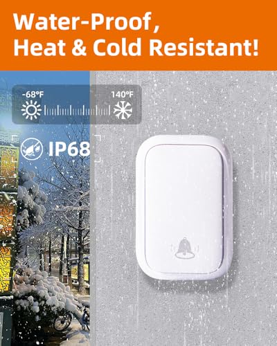 Wireless Doorbell, Battery Free Door Chime, 600ft, 38 Chimes, IP68