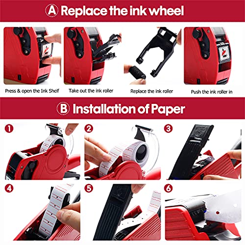 30 Rolls 15000pcs White Price Gun Labels for Mx-5500 Labeller White Pricemarker Stickers Plus 3 Piece Refill Ink Rolls - color: Red