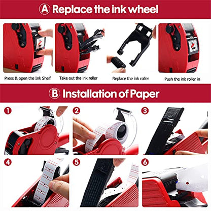 30 Rolls 15000pcs White Price Gun Labels for Mx-5500 Labeller White Pricemarker Stickers Plus 3 Piece Refill Ink Rolls - color: Red