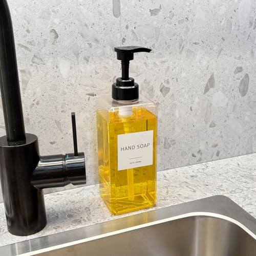 Clear Soap Dispenser with Waterproof Labels, Thickened Plastic Hand Soap Dispenser for Bathroom, Kitchen Dish Washing Liquid Bottles, Shampoo and Conditioner Bottles with Funnel (22oz 4Pack Clear) - color: 22oz 4pack Clear