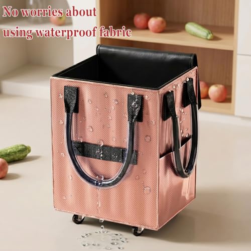 Reusable Grocery Bag on Wheel, Foldable Shopping Cart with Wheels, Can Carry up to 88 Pounds, Suitable for Groceries, Laundry, Camping and Moving. - color: Rose Gold - Medium
