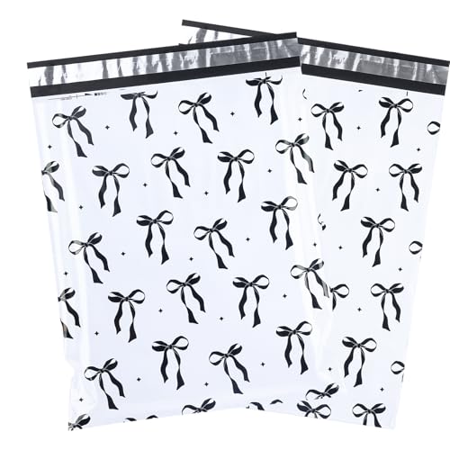 RUSPEPA 50 Pcs Black Bow Poly Mailer, Cute Bowknot Waterproof Shipping Mailers, Heavy Duty Self Adhesive Shipping Bags for Large Mailing Envelopes Bulk Tear Resistant Packaging, 12 x 14.5 Inches - color: Black Bow, size: 12 x 14.5 Inches