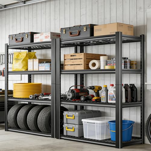 40W Garage Storage Shelves,2200LBS Metal Storage Shelves,Adjustable Heavy Duty Metal Garage Shelving Units Industrial Shelving for Garage,Basement,Warehouse,19.6" D x 39.37" W x 59.84" H - size: 59.84" H x 39.37" W x 19.6" D