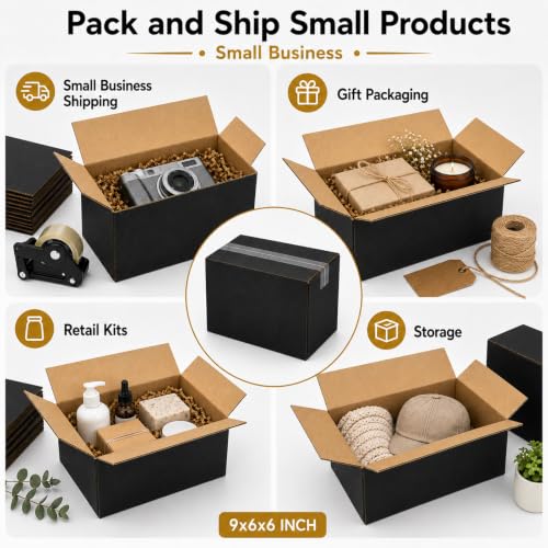 9x6x6 Black Shipping Boxes, Pack of 35 - size: 9"x6"x6"
