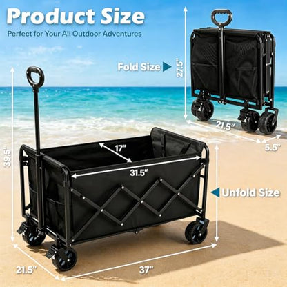 LIAPOTT Wagons Carts Foldable Heavy Duty, 560lbs Beach Wagon with Brakes - color: Blue