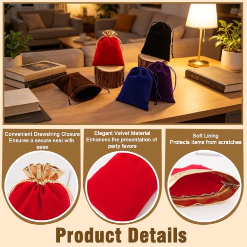OT-NVWOZR 20pcs Velvet Gift Bags, 6x4.7 inch Small Drawstring Pouches for Candy, Soft Jewelry Bags Pouches for Tarot Wedding Party Favors Cosmetics Crystal Gifts (5 Colors)