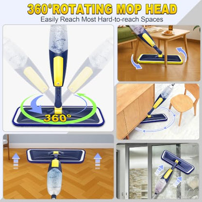 Wet Spray Mop for Floor Cleaning: Microfiber Mop for Hardwood Tile Laminate - color: Darkblue Yellow