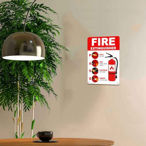 Fire Extinguisher Use Instructions PASS Technique Metal Sign, 8X12 Inch, Aluminum, Safety Instruction Wall Decor for Home, Office, Workshop, Public Buildings