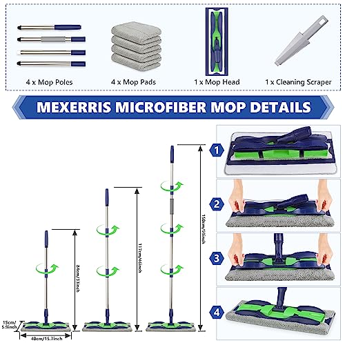 Microfiber Mops for Floor Cleaning: Flat Floor Mop with 4 Washable Pads - color: Green