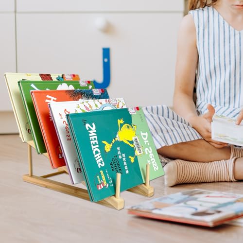3 Pcs Wood Book Display Stand, 5-Tier Tabletop Bookshelf & Magazine Rack - color: Natural-3 Pcs