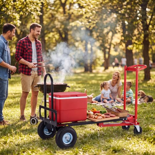 4-in-1 Convertible Hand Truck Dolly, 1000 LBS Heavy Duty Steel Moving Cart, Multi-Position Folding Utility Cart for Warehouse, Industrial and Home Moving, Red - color: Red-1