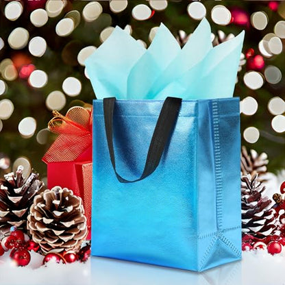 KeerxunBag Cyan Gift Bags - 12pk - Reusable - With Inner Liner Paper - color: cyan