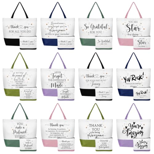 24 Pcs Tote Bags Bulk Appreciation Gifts, Thank You, Muted Colors - color: Muted Colors, style: Thank You