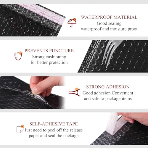 100 Pcs Kraft Bubble Mailers 3 Size Padded Envelopes, Black - color: Black