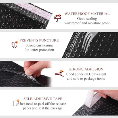 100 Pcs Kraft Bubble Mailers 3 Size Padded Envelopes, Black - color: Black