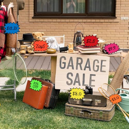 joycraft Starburst Signs, Fluorescent Garage Sale Signs with Adhesive Dots - color: 8 Colors + Black Border