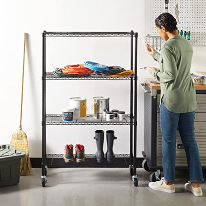 Amazon Basics 4-Shelf Heavy Duty Garage Shelving Storage Unit on 3" Wheel Casters, Adjustable Metal Wire Rack with Leveling Feet, 36" x 14" x 57.75", Black - color: Black, size: 36" L x 14" W x 57.75" H, style: 4 -Shelf