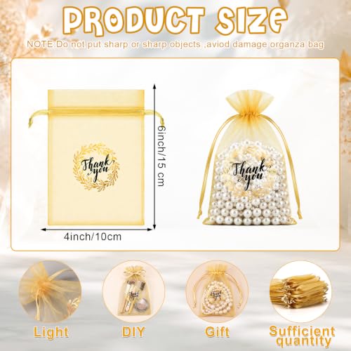 Shappy 100 Pcs 4x6 Inch Gold White Organza Bags, Thank You Gift Bags Bulk - color: White,Gold, size: 1 Count (Pack of 100)
