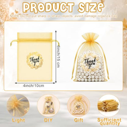 Shappy 100 Pcs 4x6 Inch Gold White Organza Bags, Thank You Gift Bags Bulk - color: White,Gold, size: 1 Count (Pack of 100)