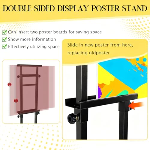 2 Pack Heavy Duty Adjustable Pedestal Sign Holder, 83" Poster Stand(Black) - color: Black