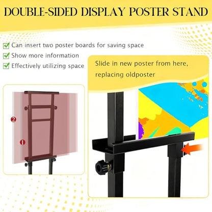 2 Pack Heavy Duty Adjustable Pedestal Sign Holder, 83" Poster Stand(Black) - color: Black
