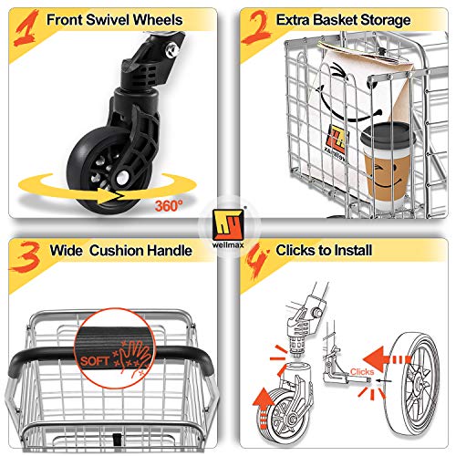 Wellmax Folding Shopping Cart for Seniors, Metal Grocery Cart, 66 lb Max - size: Large