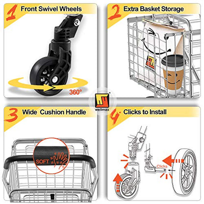 Wellmax Folding Shopping Cart for Seniors, Metal Grocery Cart, 66 lb Max - size: Large