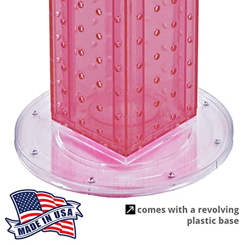Azar Displays 700220-PNK-2C16 Four-Sided 4”W x 12” Revolving Pegboard Tower Kit Counter Display with 16-Pack of 2 inch Locking Hooks, Pink - color: Pink, style: Pegboard + Hooks
