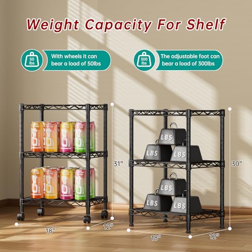 Golpart 3Tier Adjustable Storage Shelves Metal Wire Shelving Standing Shelf - color: Black, size: 3-tier-11.6"Dx17.6"Wx29.8"H
