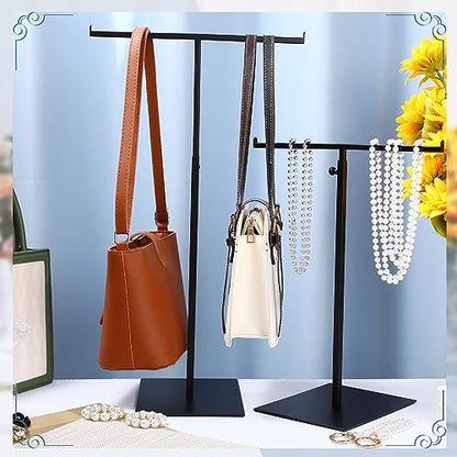 Leinuosen 4 Pcs Tabletop Purse Display Stand Metal T Bar Display - color: Black