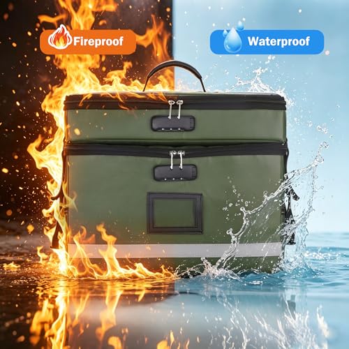 EXLIFBAG Fireproof File Organizer with Lock, 2 Layer - color: Green, size: 2 Layer