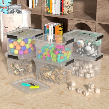 Jekiyo 12 L Plastic Latching Boxes, Clear Storage Bins with Lids, 6 Pack - size: 12 L