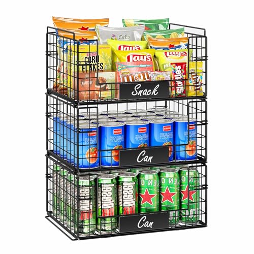 JKsmart 3 Pack XXL Stackable Wire Baskets, Pantry Organizers and Storage - size: XXL-16.34"x12.01"x23.61"