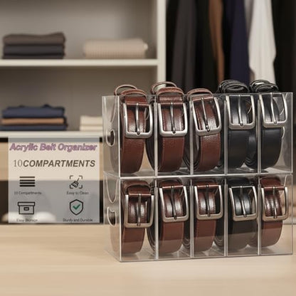 Belt Organizer,Acrylic Belt Organizer for Closet with Removable Dividers 5 Compartments & Handles Drawer organization and storage for Purse,underwear, Socks,and Ties (2pack) - size: 2pack