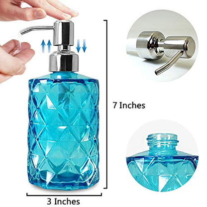 JASAI 12 Oz Diamond Design Soap Dispenser with Rust Proof Soap Pump - color: Blue