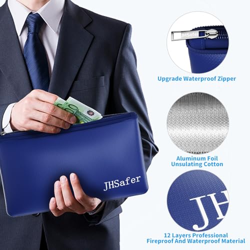 6400℉ Fireproof Money Bags with Zipper,Cash Safe Pouch,11''x6.3'' - color: Blue