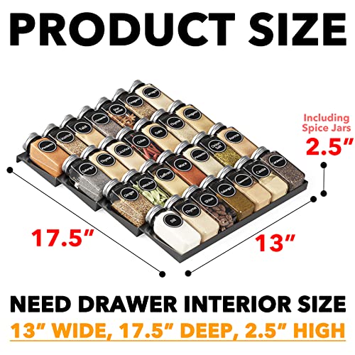 SpaceAid Spice Drawer Organizer with 28 Spice Jars, 386 Spice Labels, 4 Tier Seasoning Rack Tray Insert for Kitchen Drawers, 13" Wide x 17.5" Deep - size: 28 Jars, 13" Wide