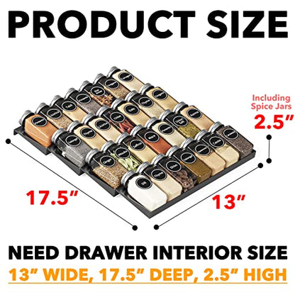 SpaceAid Spice Drawer Organizer with 28 Spice Jars, 386 Spice Labels, 4 Tier Seasoning Rack Tray Insert for Kitchen Drawers, 13" Wide x 17.5" Deep - size: 28 Jars, 13" Wide