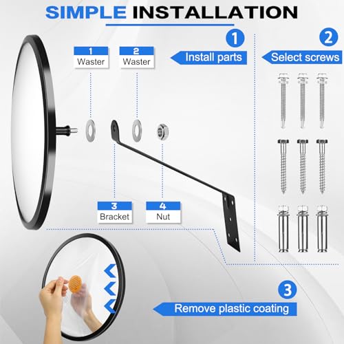 12” Acrylic Convex Mirror for Room, Adjustable Fixing Bracket - size: 12in without brim
