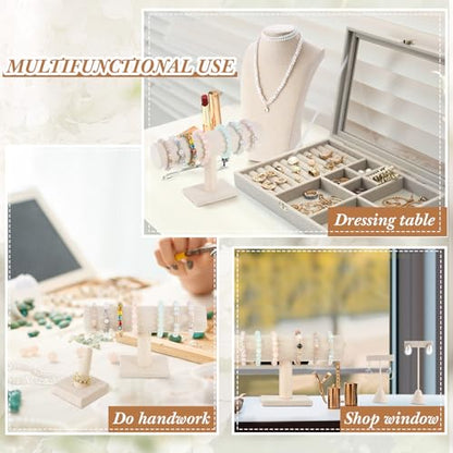 Kigley 6 Pcs Jewelry Display Set Necklace Bust T Bar Bracelet Holder Linen - color: Linen