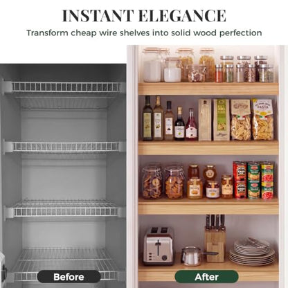 Solid Pine Wire Shelf Covers, 16" D x 30" L, Tool-Free Pantry Rack