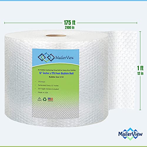 Heavy Duty Small Bubble Wrap Roll for Moving & Packing, 12 in x 175 ft