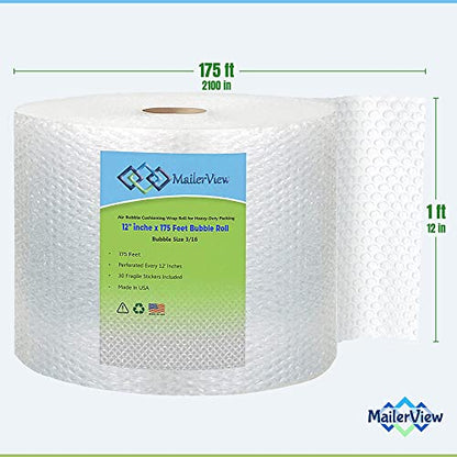 Heavy Duty Small Bubble Wrap Roll for Moving & Packing, 12 in x 175 ft