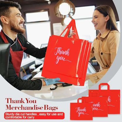 Teling 200 Pcs Thank You Shopping Bags with Handle,Red - color: Red